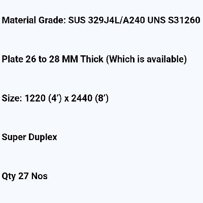 PLATE 26 TO 28 MM THICK (WHICH IS AVAILABLE) SIZE 1220 (4') X 2440 (8')